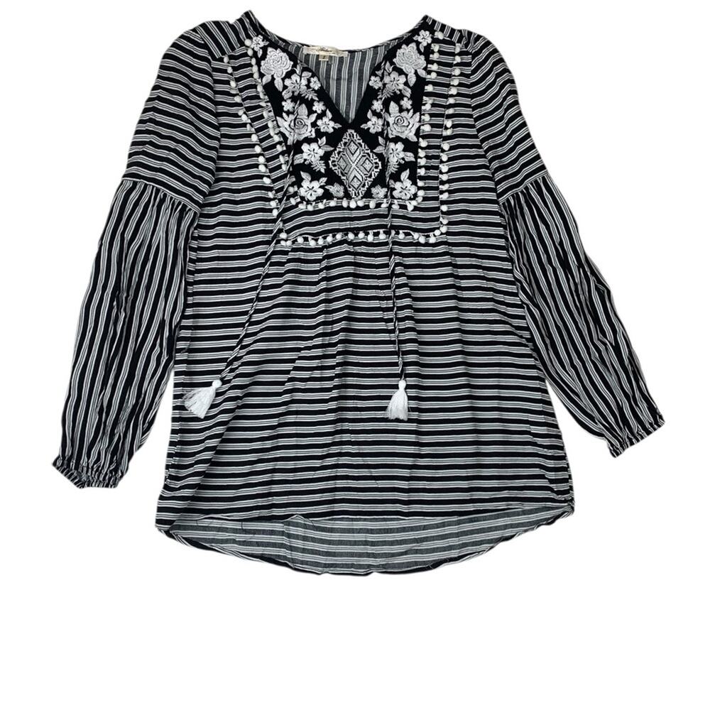 Andree by Unit size small Striped Floral Embroidered Top Johnny boho peasant cot